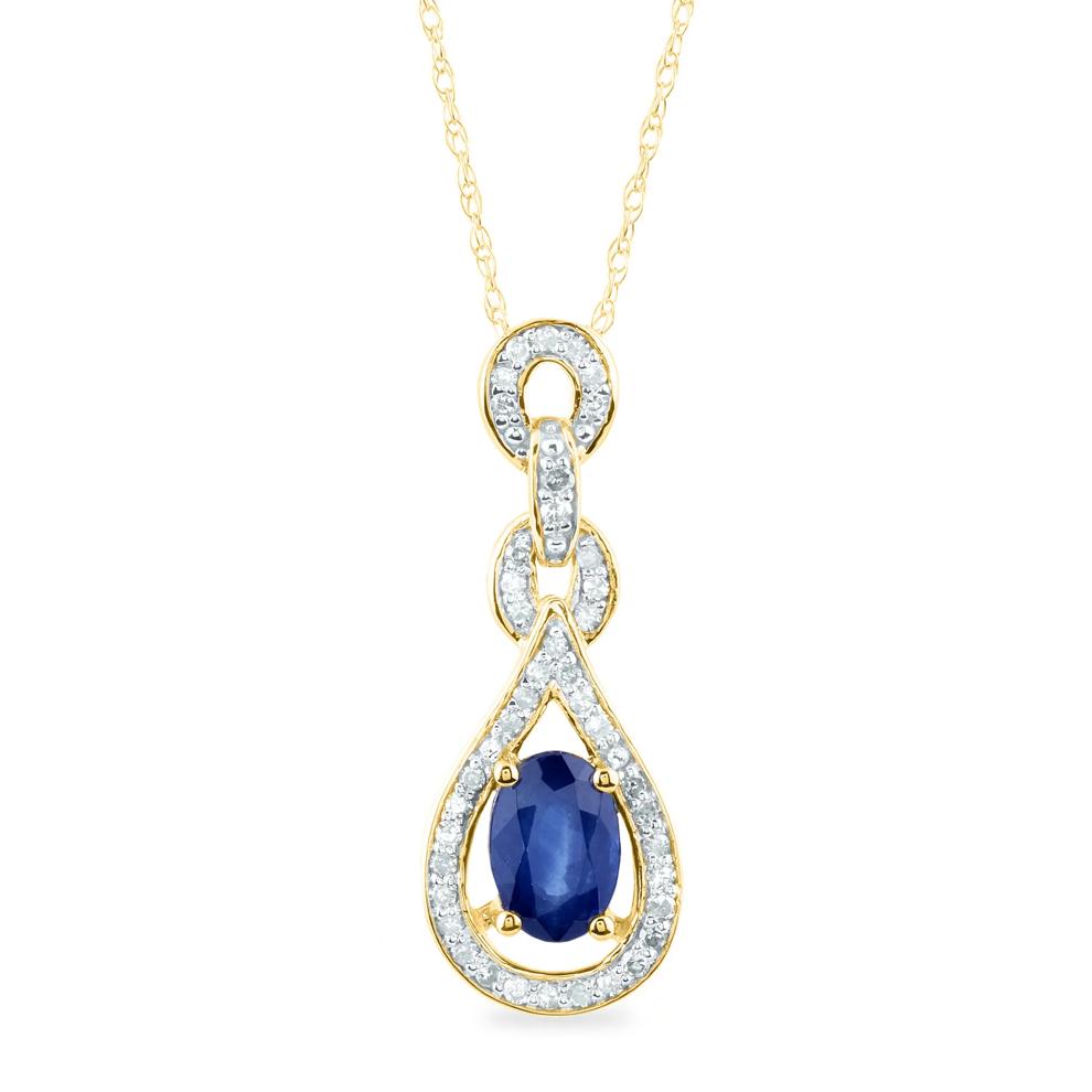 Blue Sapphire and Diamond Pendant in 10K Yellow Gold (1/8 ct. tw.)  – Image 1 of 3