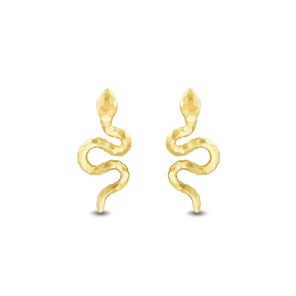 Diamond-Cut Snake Stud Earrings in 14K Yellow Gold – Image 2 of 2