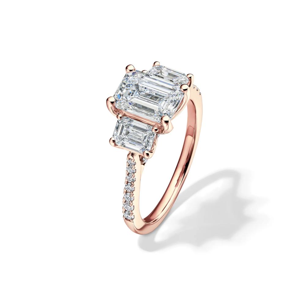 Lab Grown Diamond Emerald-Cut Three Stone Engagement Ring in 14K Rose Gold (3 1/4 ct. tw.) – Image 4 of 4