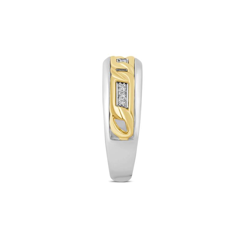 Men&rsquo;s Two-Tone Diamond Ring with Chain Link Design in Sterling Silver &amp; 10K Yellow Gold &#40;1/10 ct. tw.&#41; – Image 3 of 3