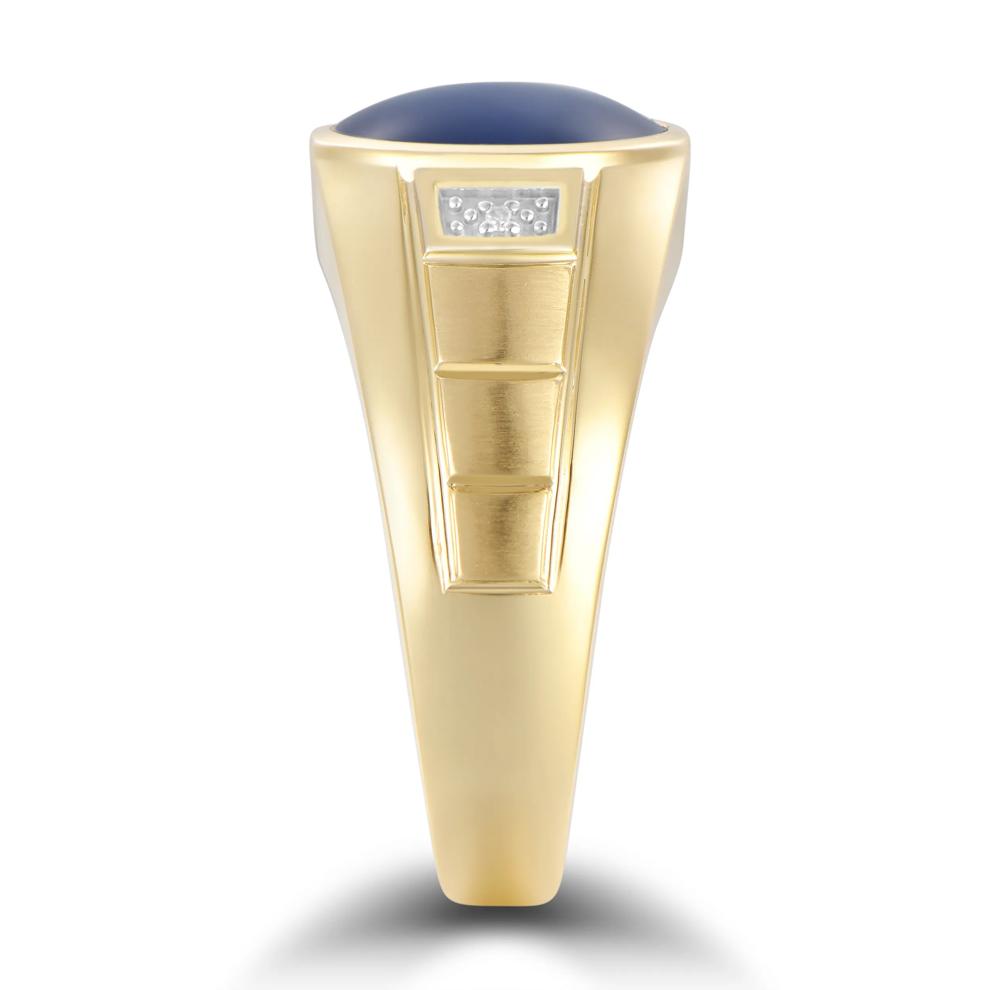 Men's Lab-Created Blue Sapphire Star &amp; Diamond Accent Ring in 10K Yellow Gold – Image 3 of 4
