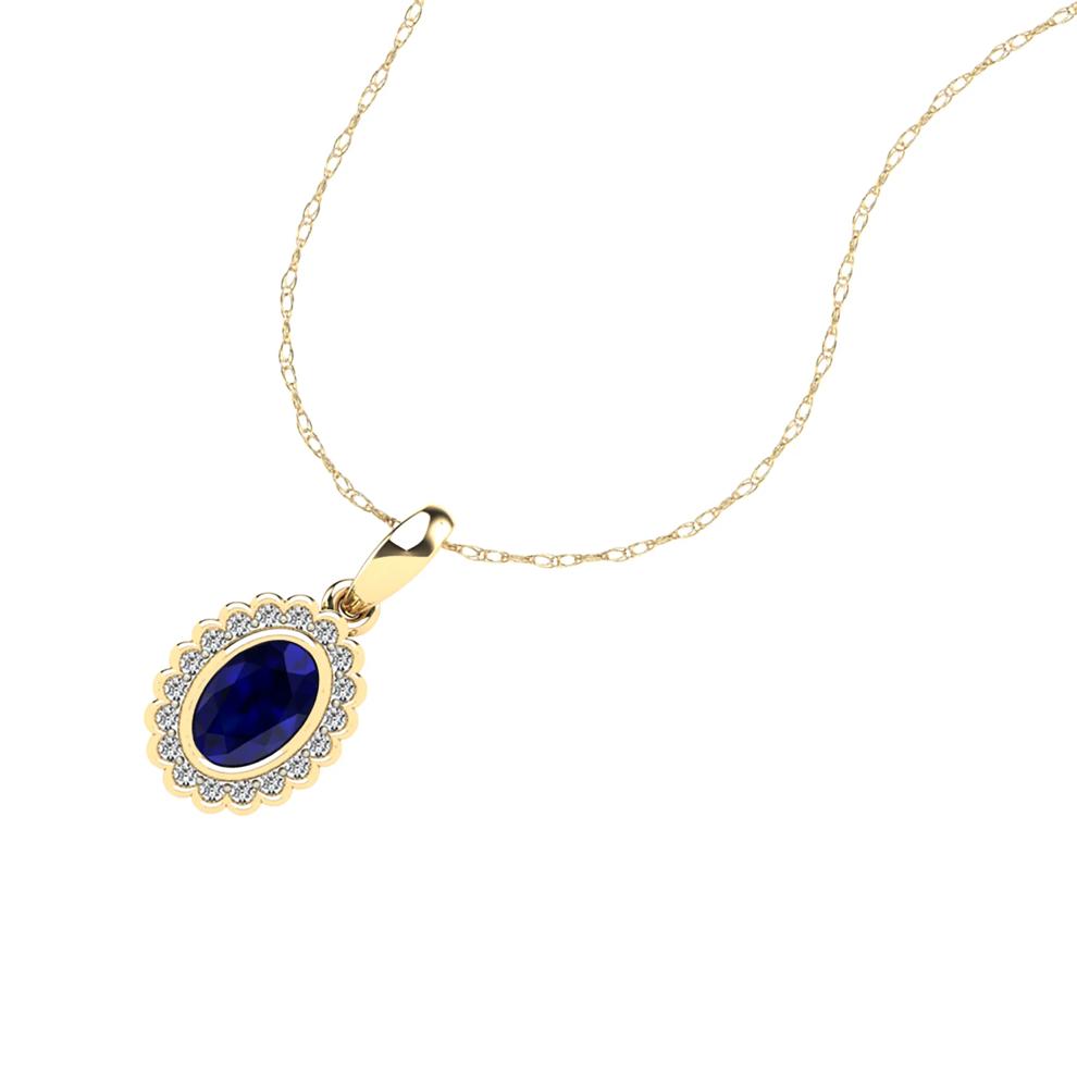 Oval Blue Sapphire &amp; Diamond Pendant Necklace in 10K Yellow Gold (1/10 ct. tw.) – Image 4 of 4