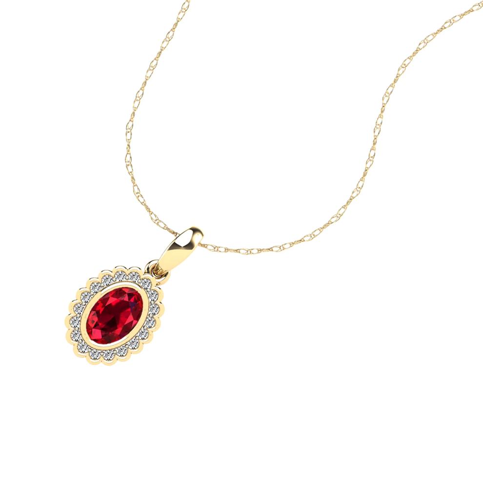 Oval Ruby &amp; Diamond Pendant Necklace in 10K Yellow Gold (1/10 ct. tw.) – Image 4 of 4