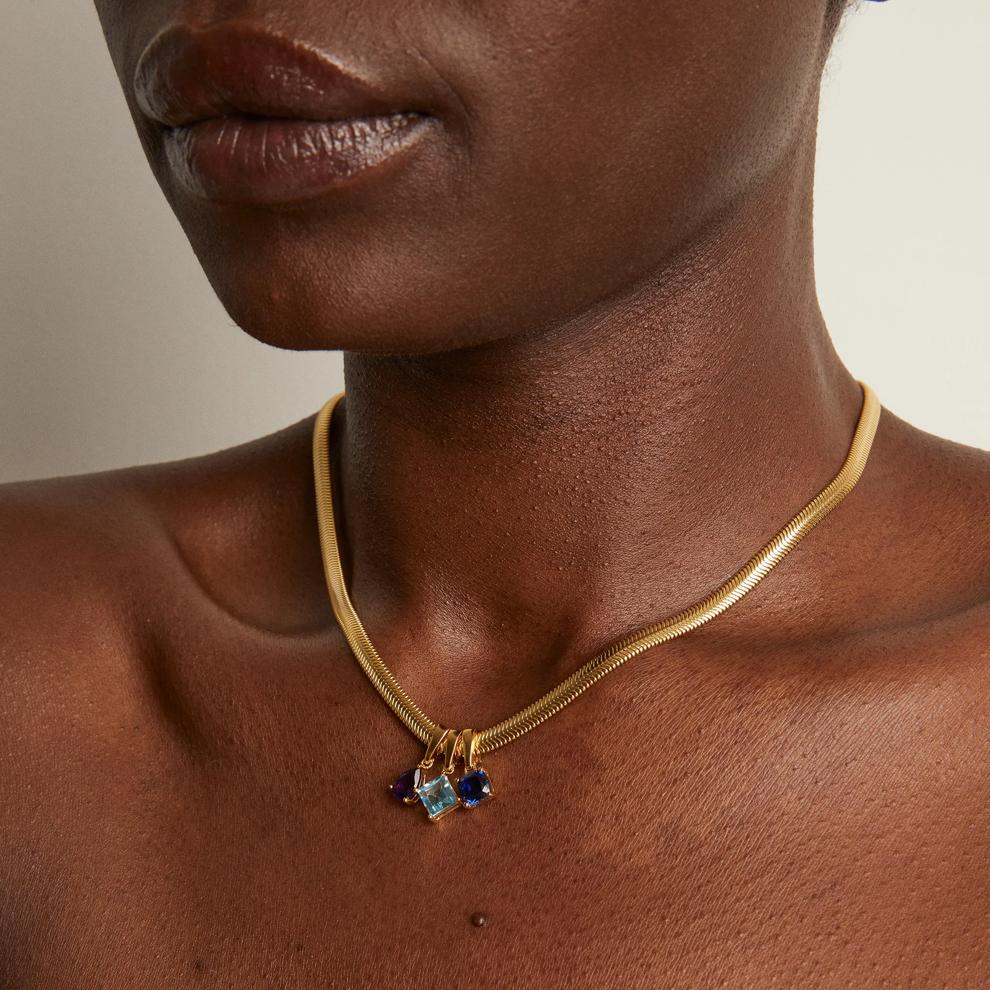 Blue Topaz Square Diamond Shape Clip-On Pendant in Vermeil – Image 4 of 5