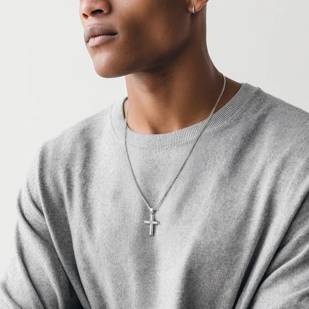 Men's Diamond Cross Necklace in Stainless Steel, 24" – Image 5 of 5