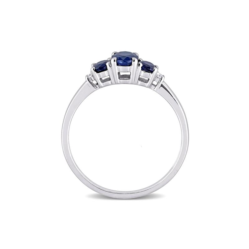 Oval Three-Stone Blue Sapphire Ring in 10K White Gold – Image 2 of 5