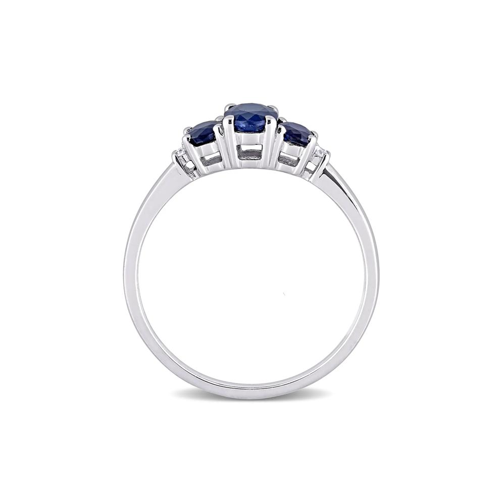 Oval Three-Stone Blue Sapphire Ring in 10K White Gold – Image 2 of 5