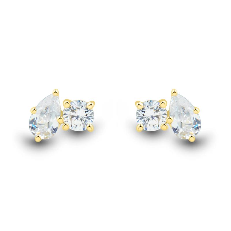 Lab Grown Diamond Toi et Moi Pear and Round-Shaped Earrings in 10K Yellow Gold &#40;1/2 ct. tw.&#41; – Image 2 of 2