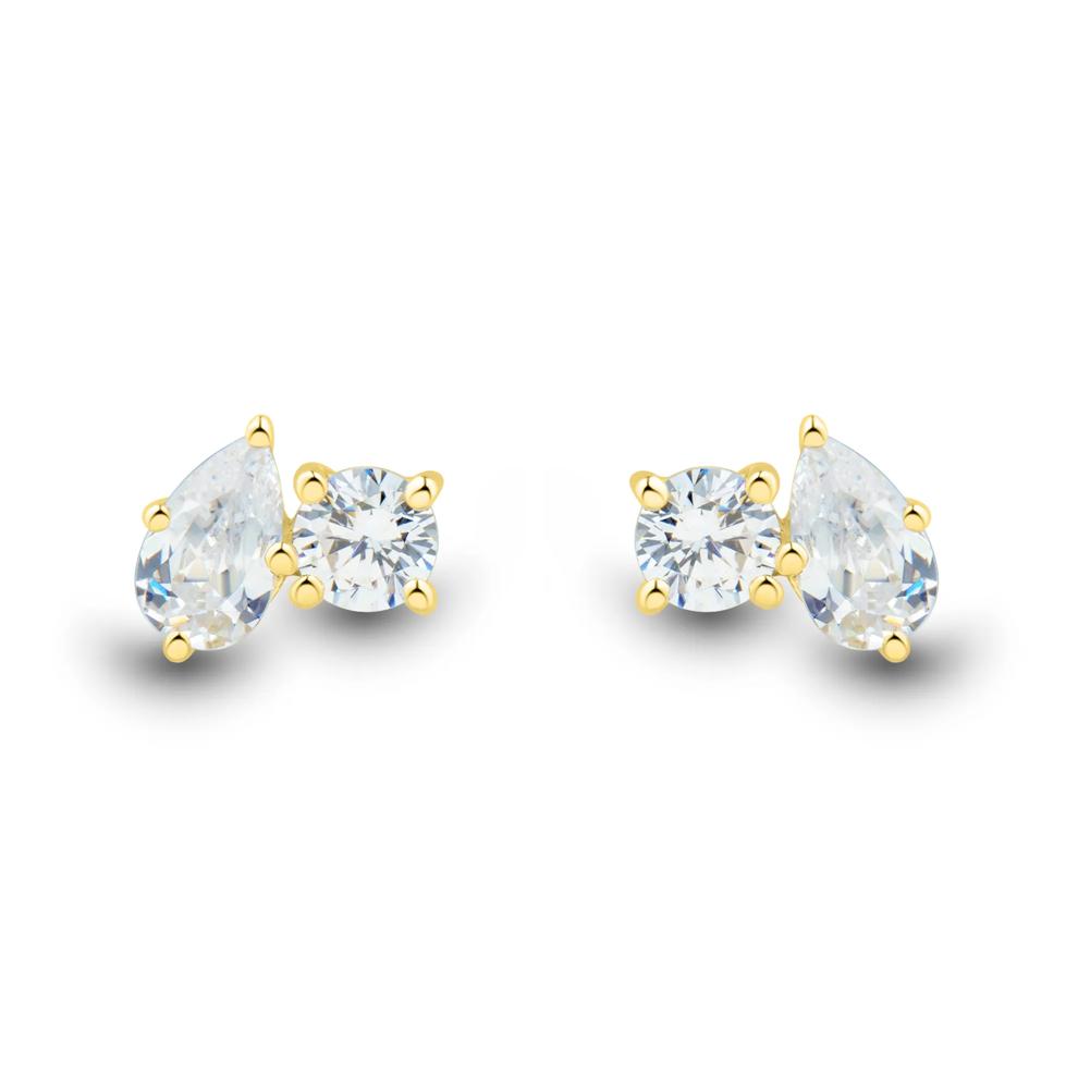 Lab Grown Diamond Toi et Moi Pear and Round-Shaped Earrings in 10K Yellow Gold (1/2 ct. tw.) – Image 2 of 2