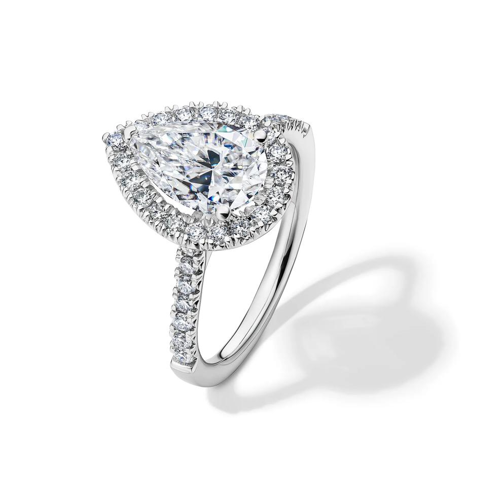 Lab-Created Moissanite Pear-Shaped Halo Ring in 10K White Gold (2 1/2 ct. dew) – Image 4 of 4