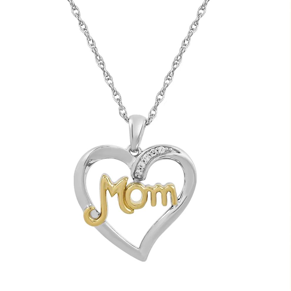 Mom Heart Pendant with Diamond Accents in Sterling Silver &amp; 10K Yellow Gold – Image 1 of 2