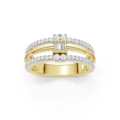 Diamond Baguette & Round Three-Row Layer Ring in 10K Yellow Gold (3/8 ct. tw.)