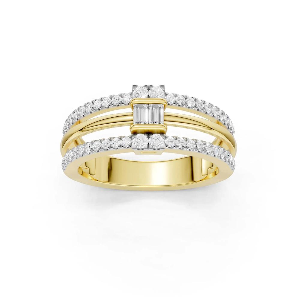 Diamond Baguette &amp; Round Three-Row Layer Ring in 10K Yellow Gold (3/8 ct. tw.) – Image 1 of 4