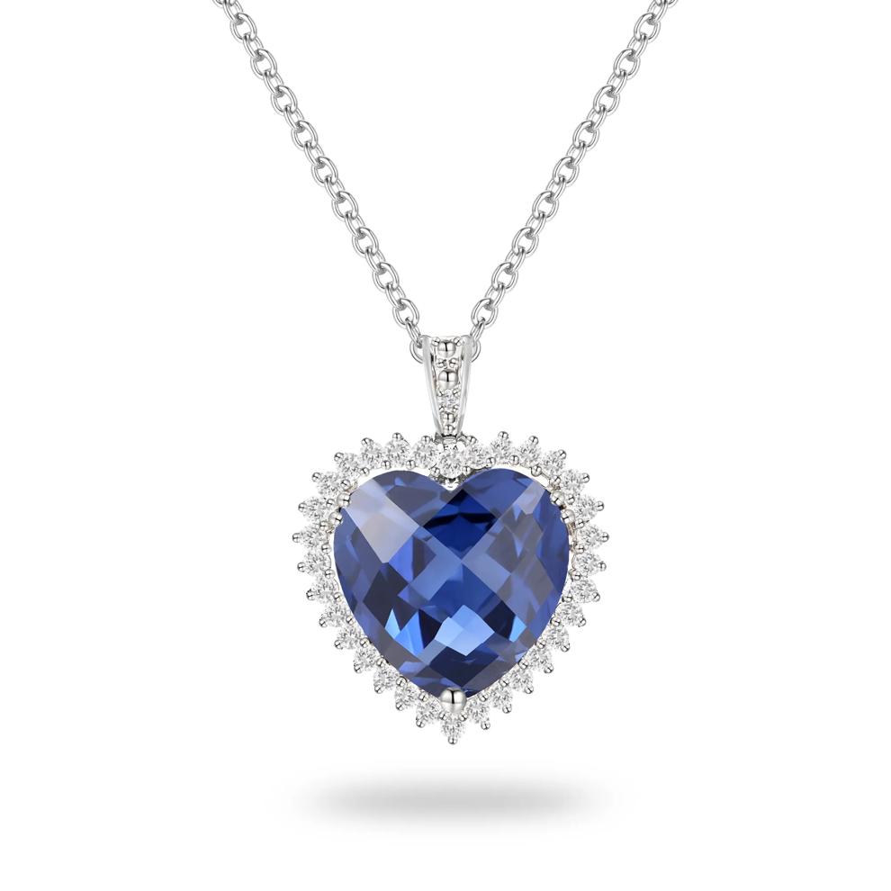 Lab-Created Blue Sapphire &amp; Lab-Created White Sapphire Heart-Shaped Pendant Necklace in Sterling Silver – Image 1 of 3