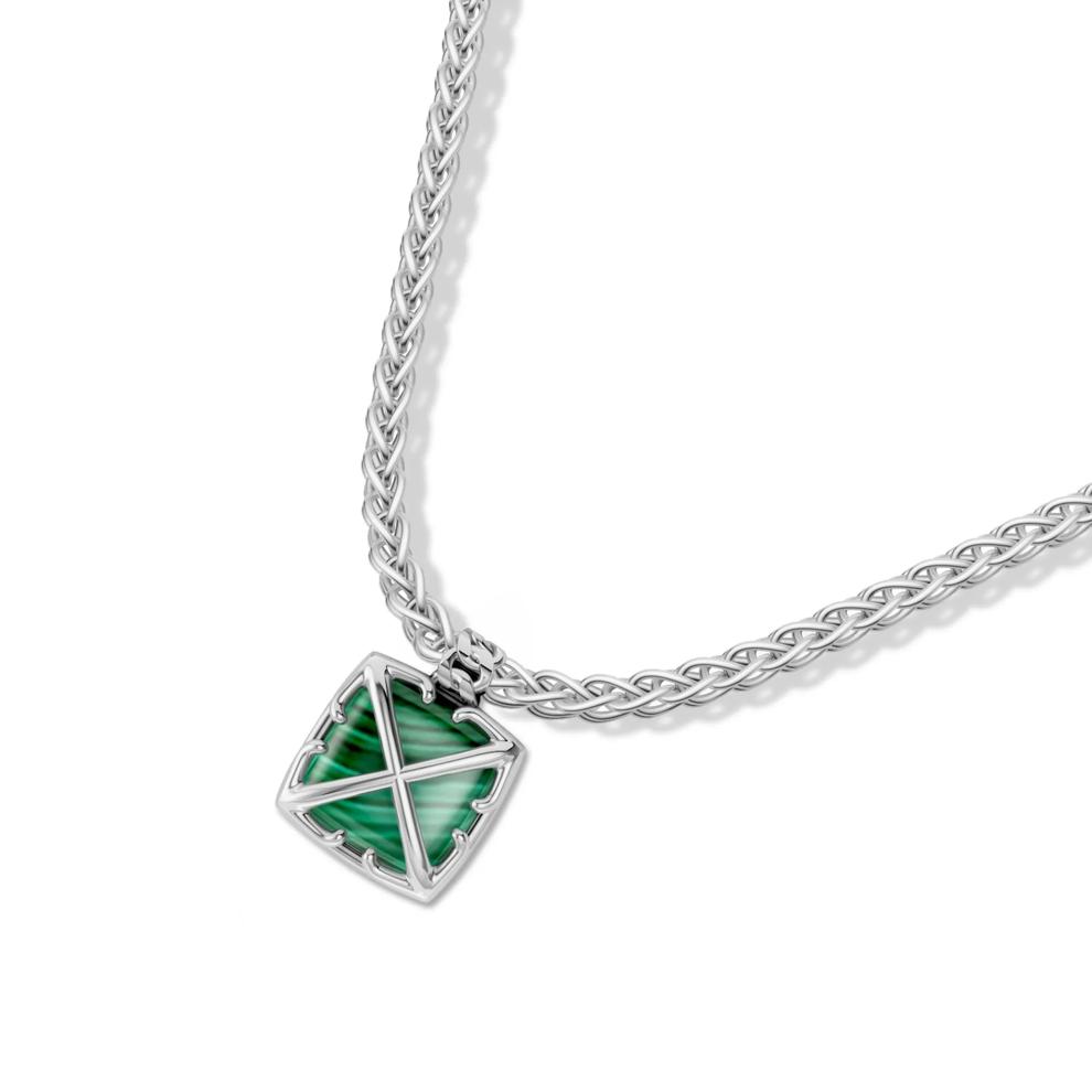 Men's Malachite Arrow Design Pendant Necklace in Sterling Silver – Image 4 of 4