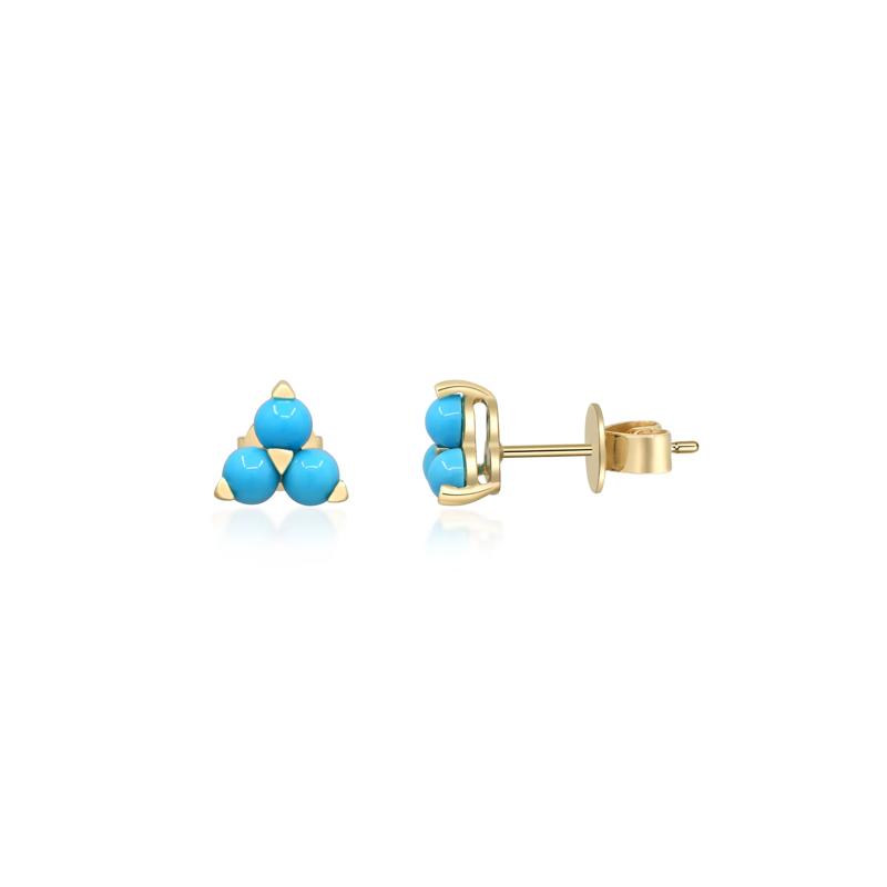 Turquoise Cluster Stud Earrings in 10K Yellow Gold – Image 2 of 3