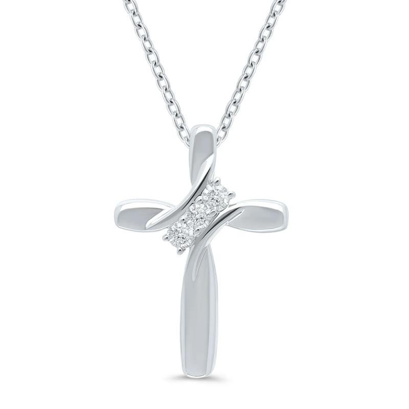 Cross Pendant with Diamond Accents in Sterling Silver – Image 1 of 3