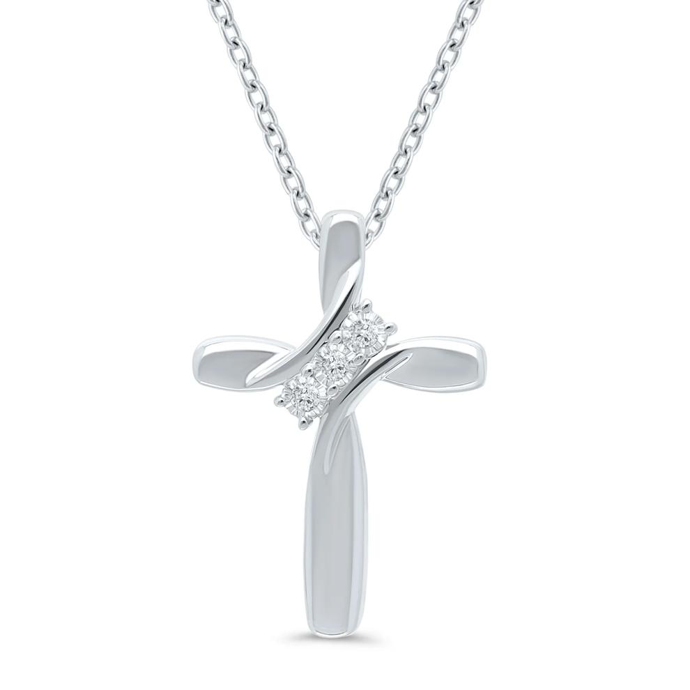 Cross Pendant with Diamond Accents in Sterling Silver – Image 1 of 3