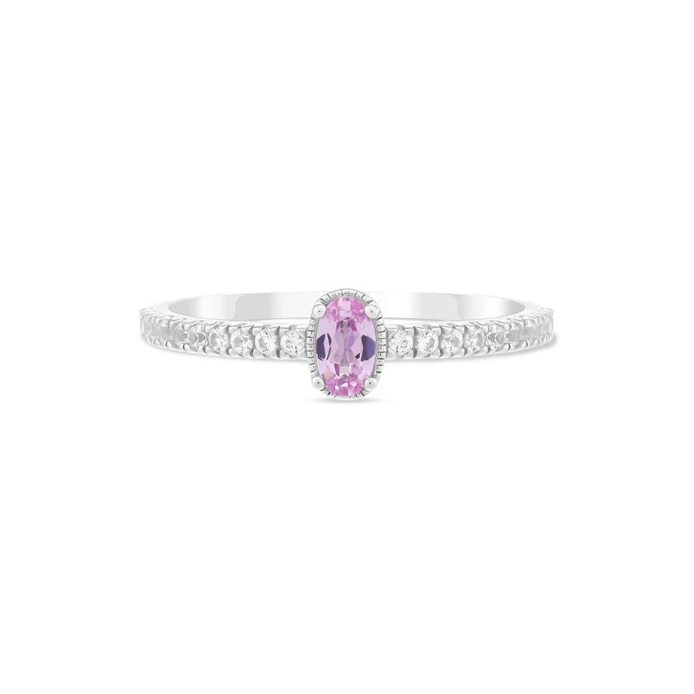 Lab-Created Pink Sapphire &amp; Lab-Created White Sapphire Stack Ring in Sterling Silver – Image 1 of 4