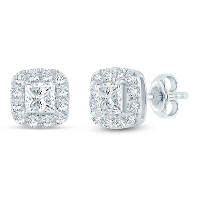 Lab Grown Diamond Halo Stud Earrings in 14K White Gold (1 ct. tw.)