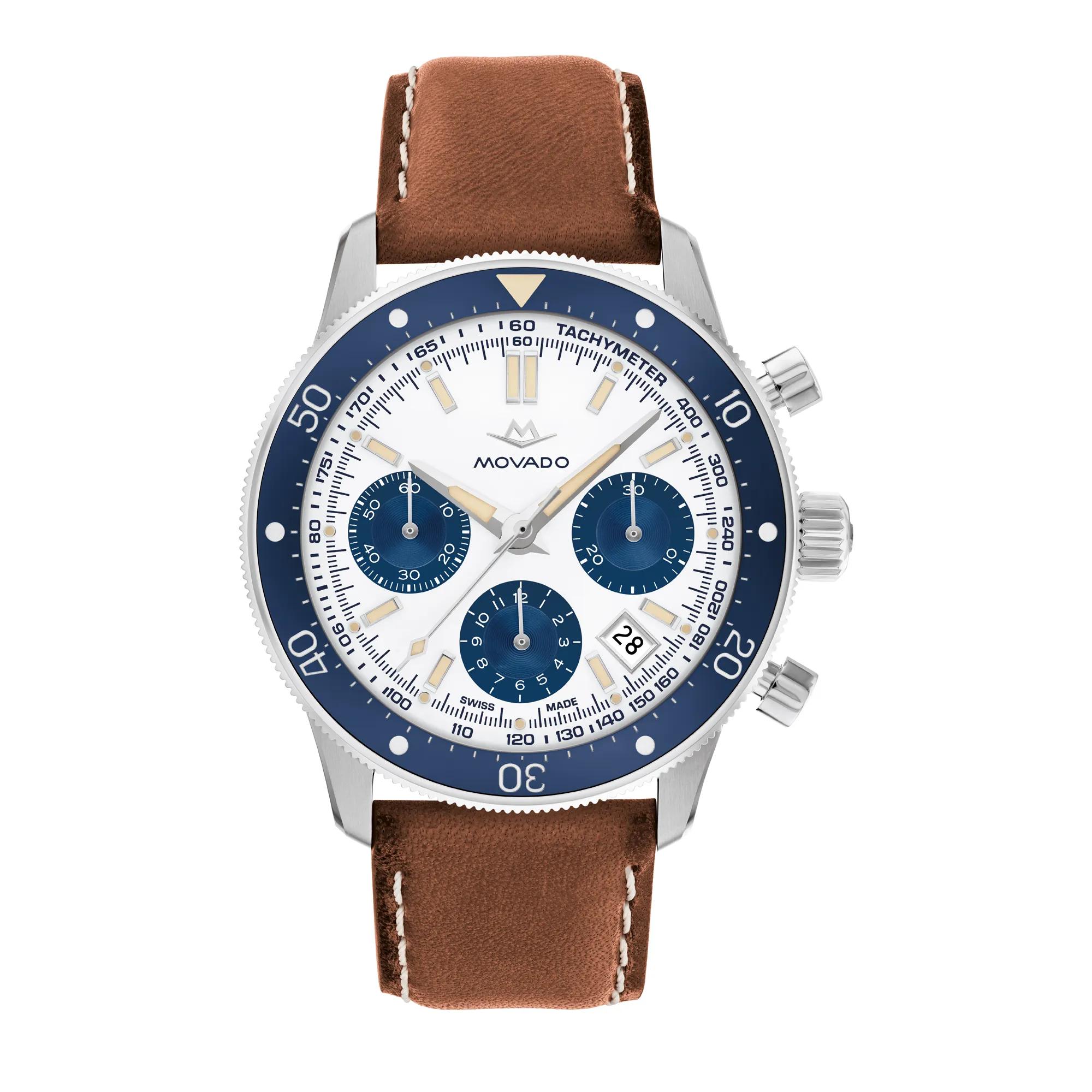 Movado® Men's Alta Super Sub Sea Chronograph Watch in Brown Leather