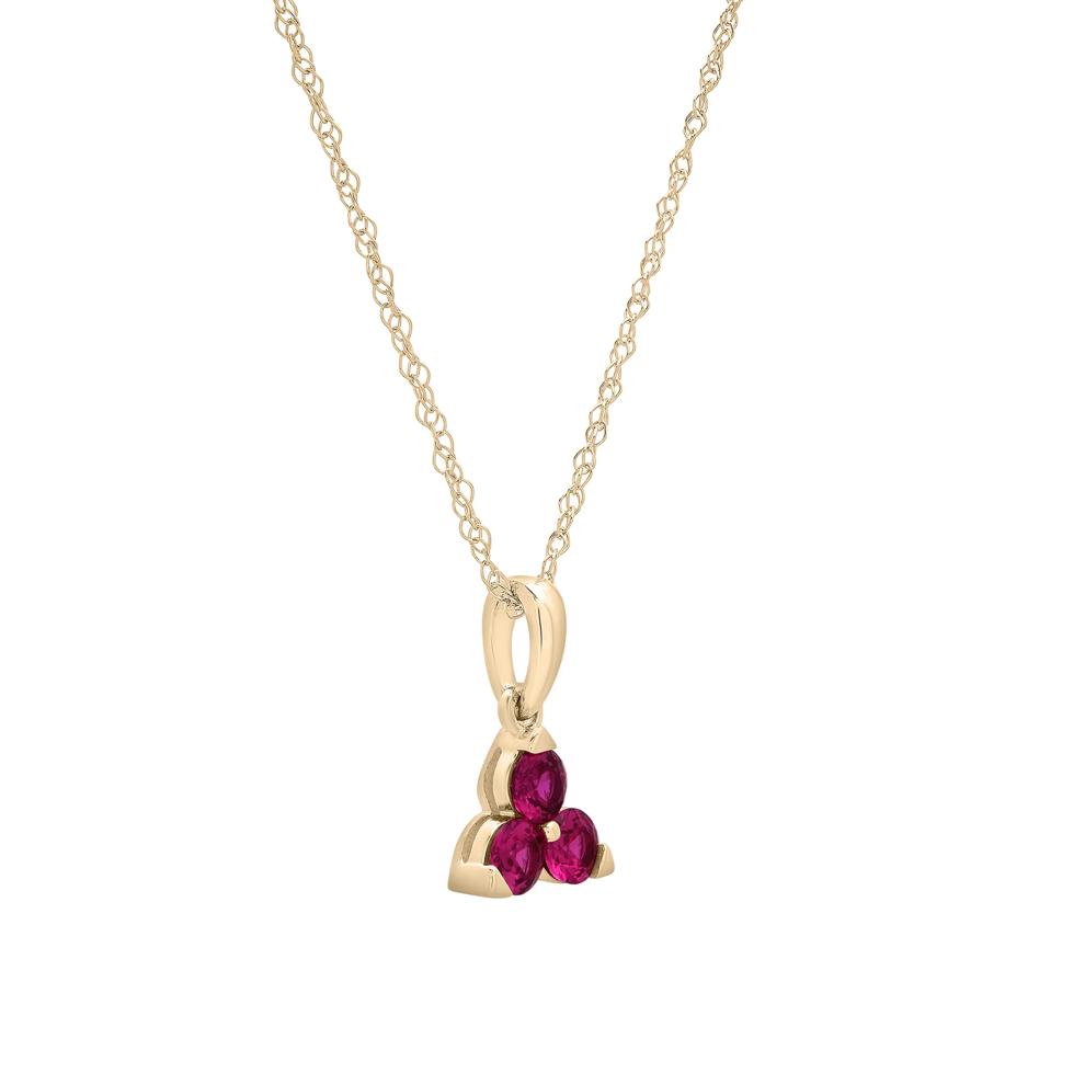 Lab-Created Ruby Three-Stone Triangle Birthstone Pendant in 10K Yellow Gold – Image 4 of 4