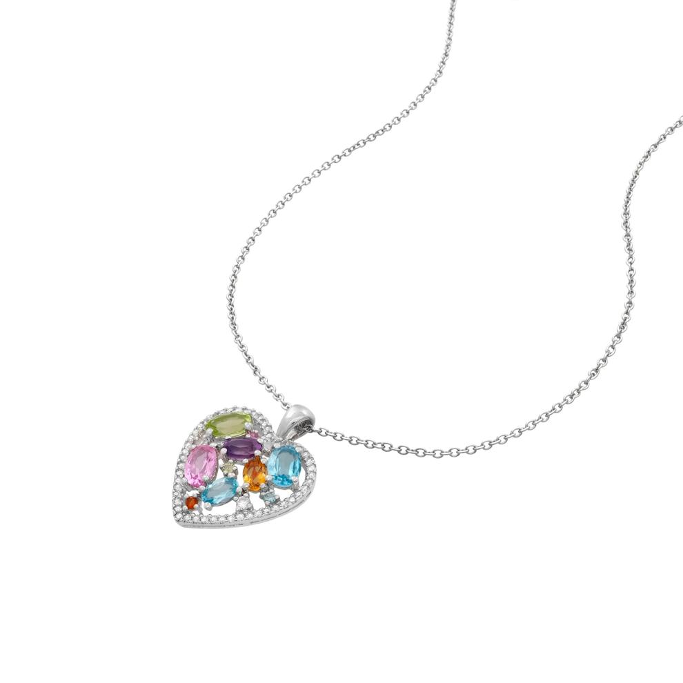 Multi-Gemstone Heart Pendant in Sterling Silver – Image 4 of 4