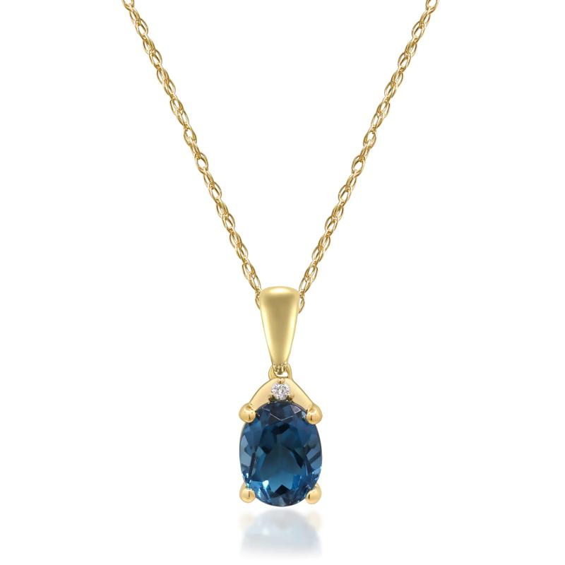London Blue Topaz and Diamond Accent Necklace in 10K Yellow Gold – Image 1 of 4