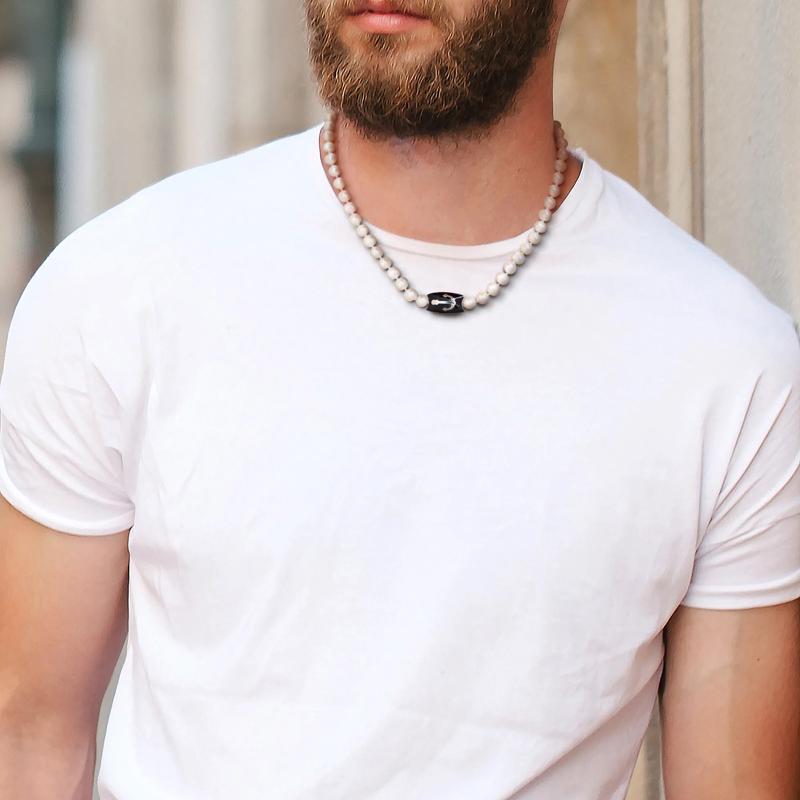 Men&#39;s White Bleached Freshwater Cultured Pearl Necklace in Sterling Silver – Image 5 of 5