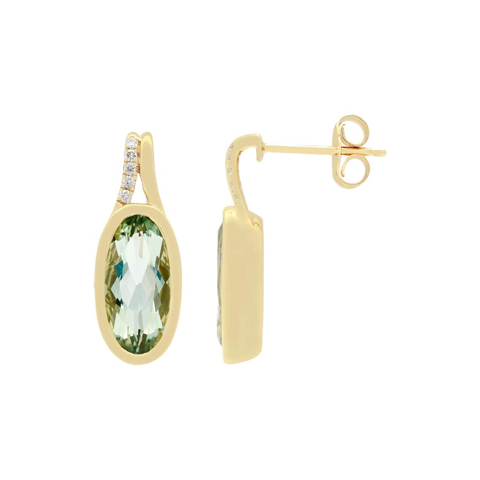 Green Quartz and Diamond Accent Earrings in 10K Yellow Gold – Image 1 of 2