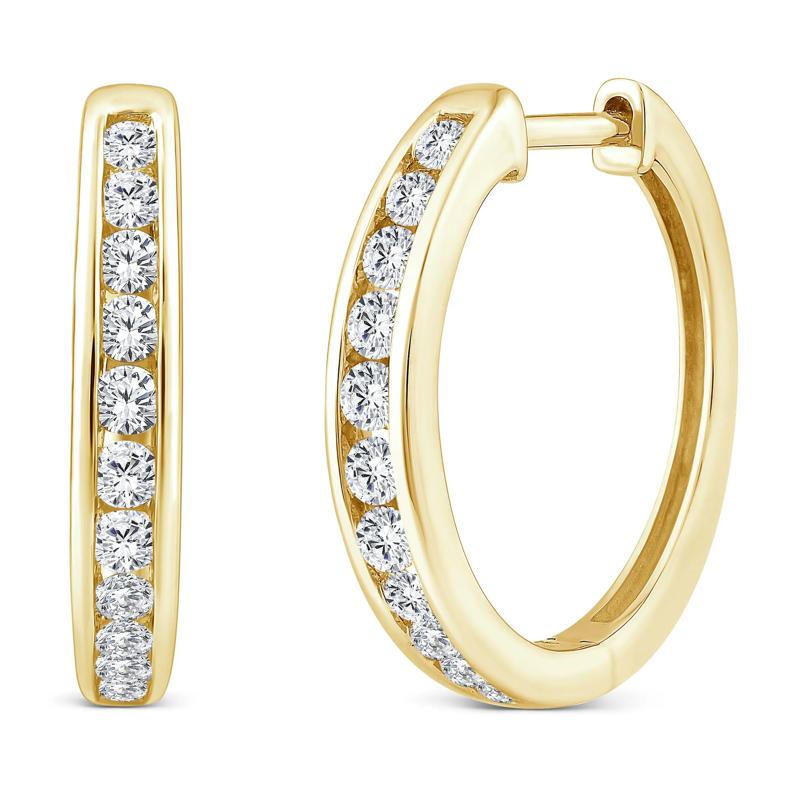 Diamond Channel-Set Hoop Earrings in 10K Yellow Gold (1/2 ct. tw.) – Image 1 of 2