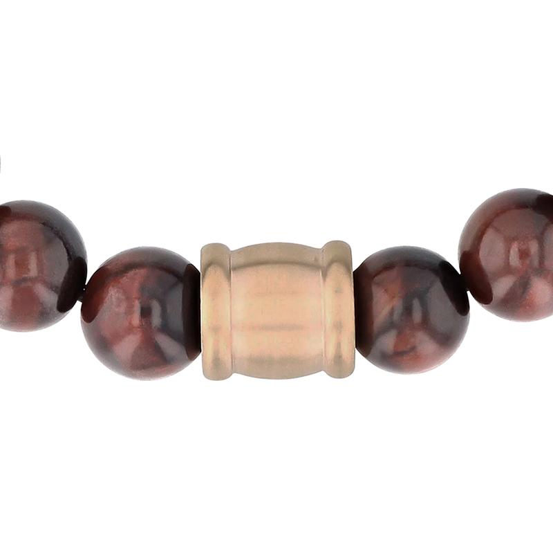 Men&#39;s Red Tigers Eye Beaded Bolo Bracelet in Rose-toned Stainless Steel – Image 2 of 4