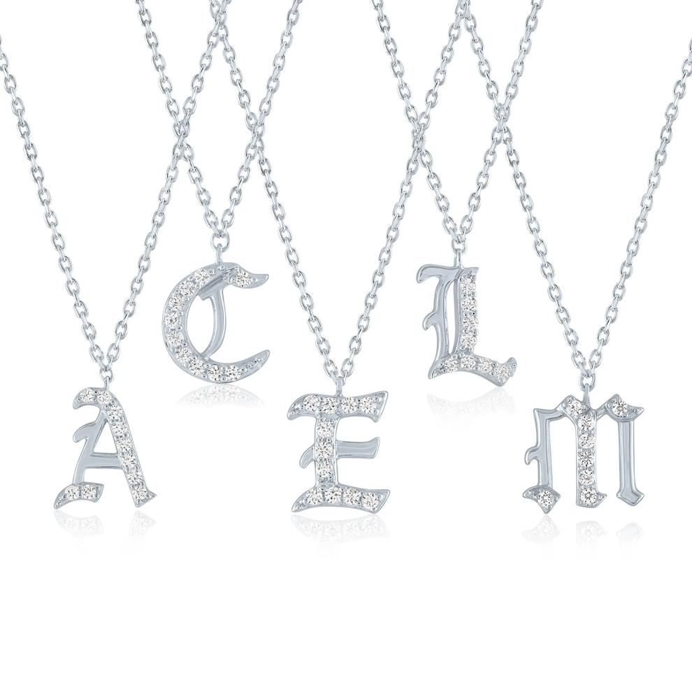 Diamond Accent Gothic Script R Initial Pendant in Sterling Silver  – Image 3 of 3