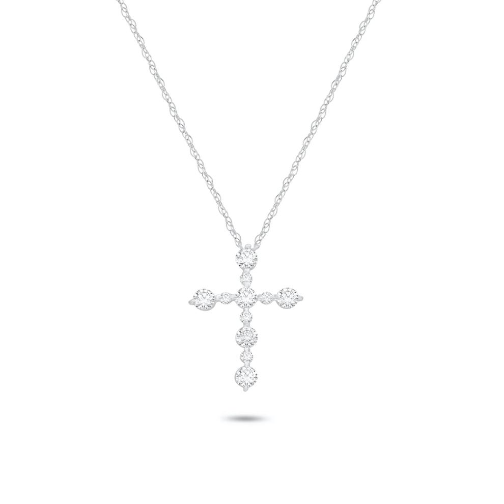 Lab Grown Diamond Cross Pendant Necklace in 14K White Gold (1 ct. tw.) – Image 1 of 4