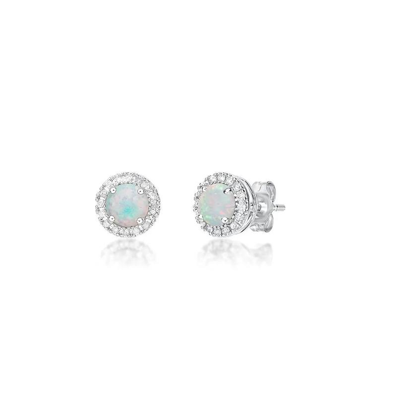 Lab Created Opal &amp; 1/7 ct. tw. Diamond Earrings in Sterling Silver  – Image 1 of 1
