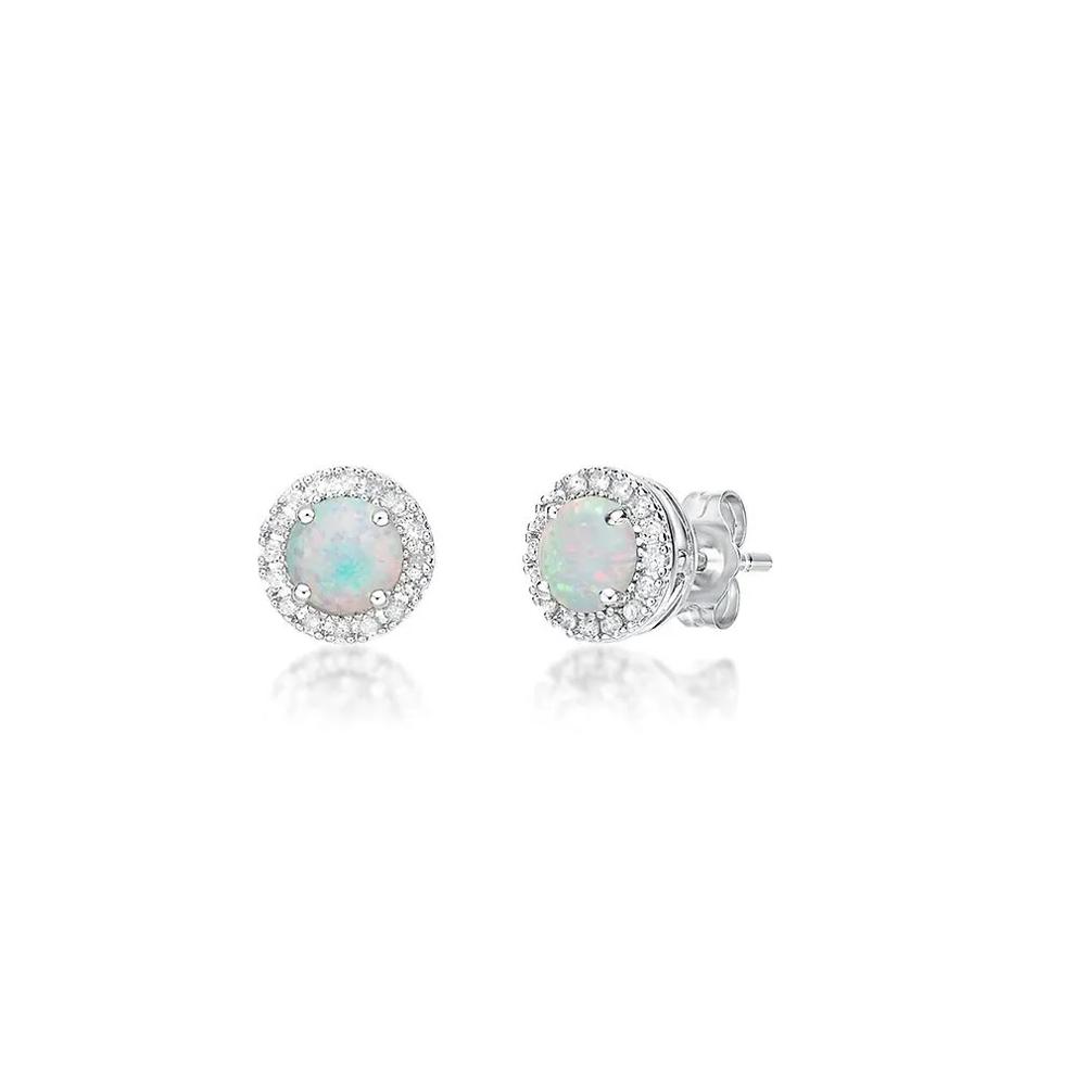 Lab Created Opal &amp; 1/7 ct. tw. Diamond Earrings in Sterling Silver – Image 1 of 1
