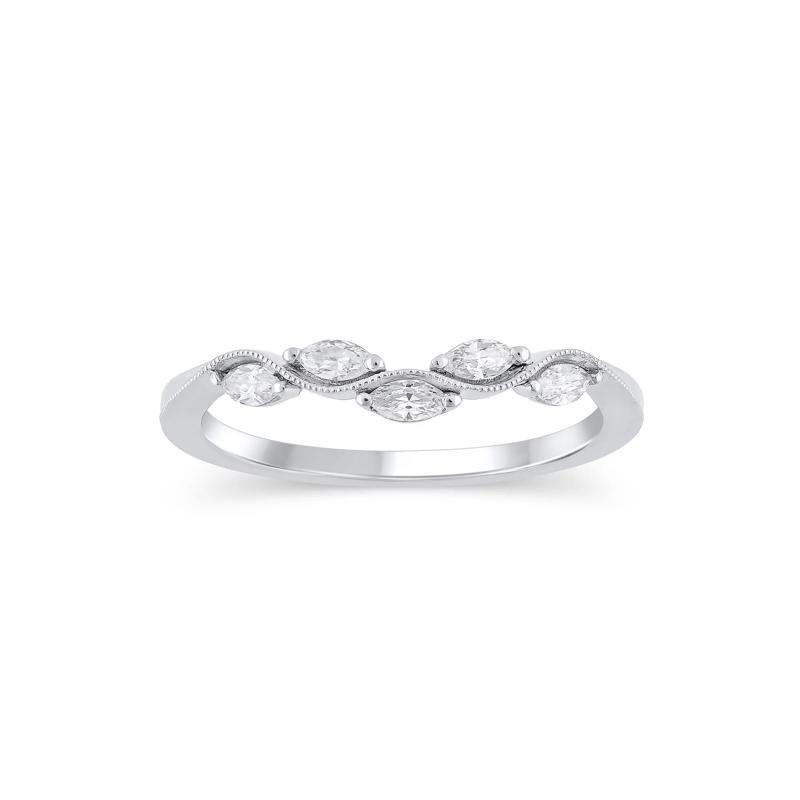 Lab Grown Diamond Marquise-Cut Milgrain Contour Band in 14K White Gold &#40;1/4 ct. tw.&#41; – Image 1 of 3