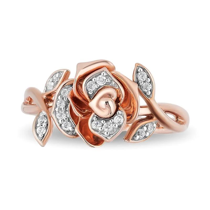 Enchanted Disney Belle 1/10 ct. tw. Diamond Rose Ring in 10K Rose Gold – Image 1 of 4