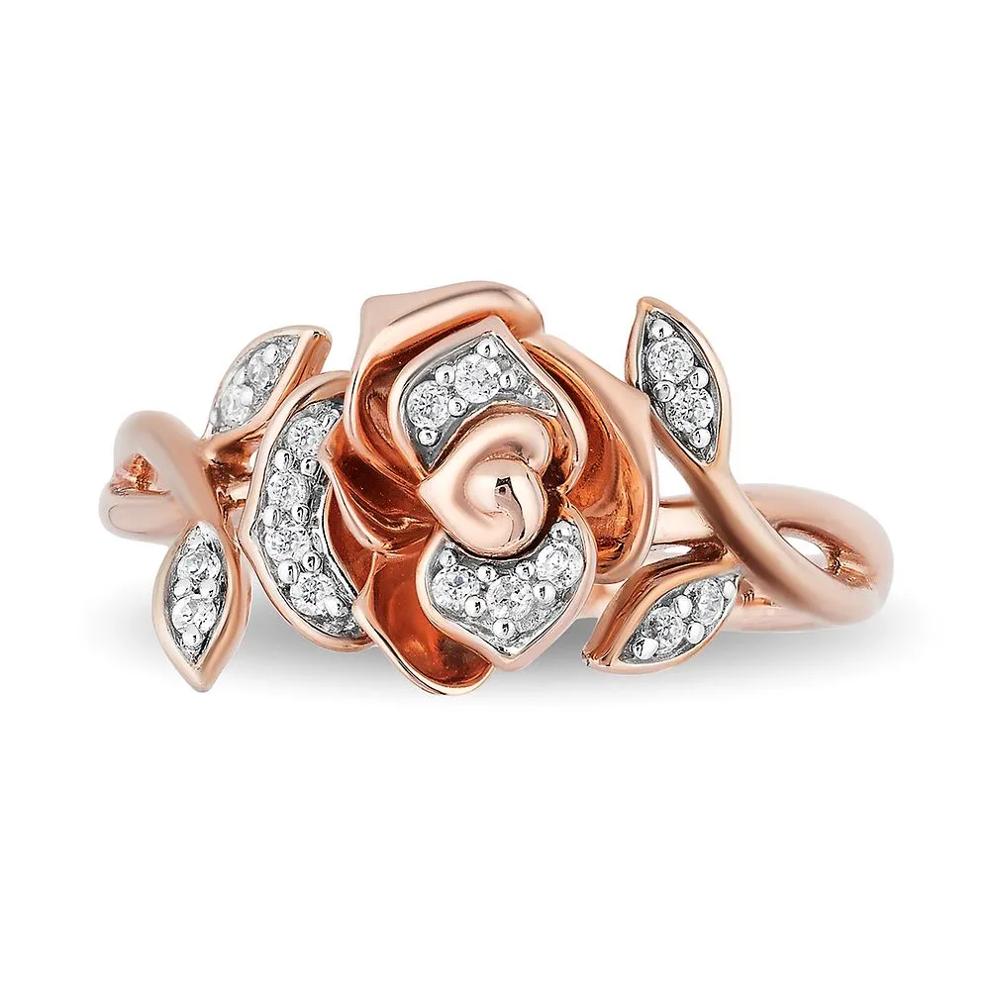 Enchanted Disney Belle 1/10 ct. tw. Diamond Rose Ring in 10K Rose Gold – Image 1 of 4