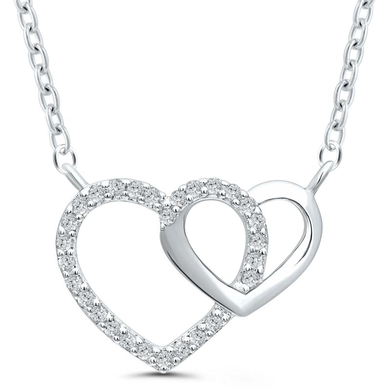 Diamond Interlocking Heart Necklace in Sterling Silver &#40;1/10 ct. tw.&#41; – Image 1 of 3