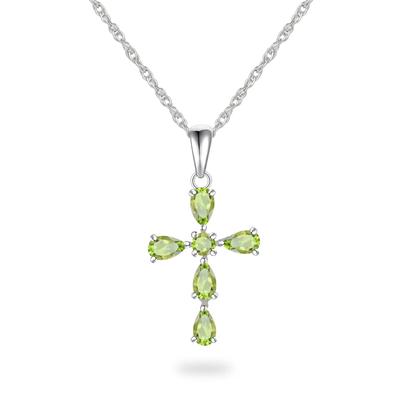 Peridot Cross Pendant Necklace in Sterling Silver
