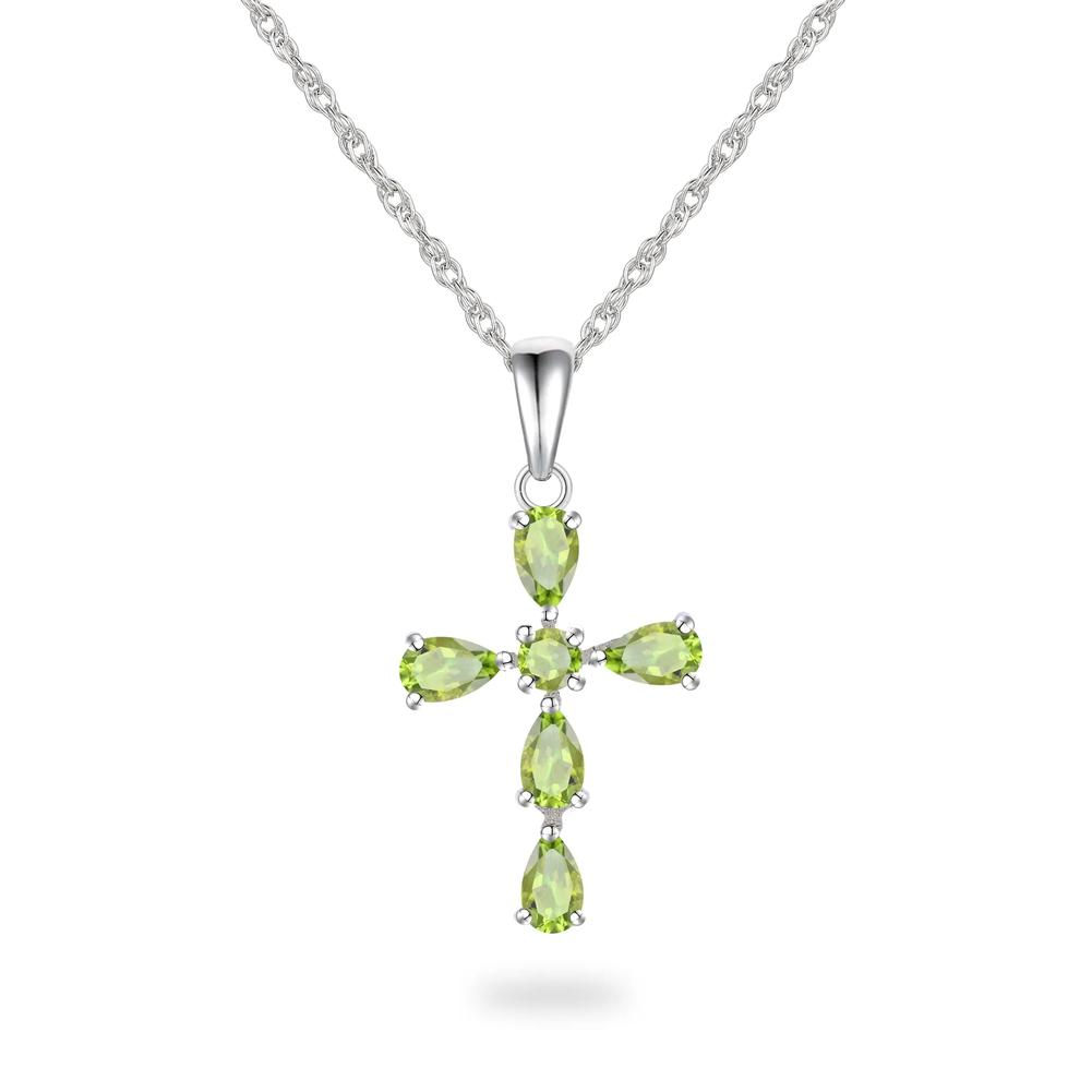 Peridot Cross Pendant Necklace in Sterling Silver – Image 1 of 4