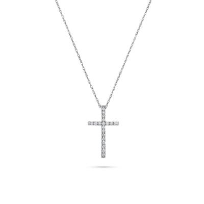 Diamond Cross Pendant Necklace in 14K White Gold (1/7 ct. tw.)