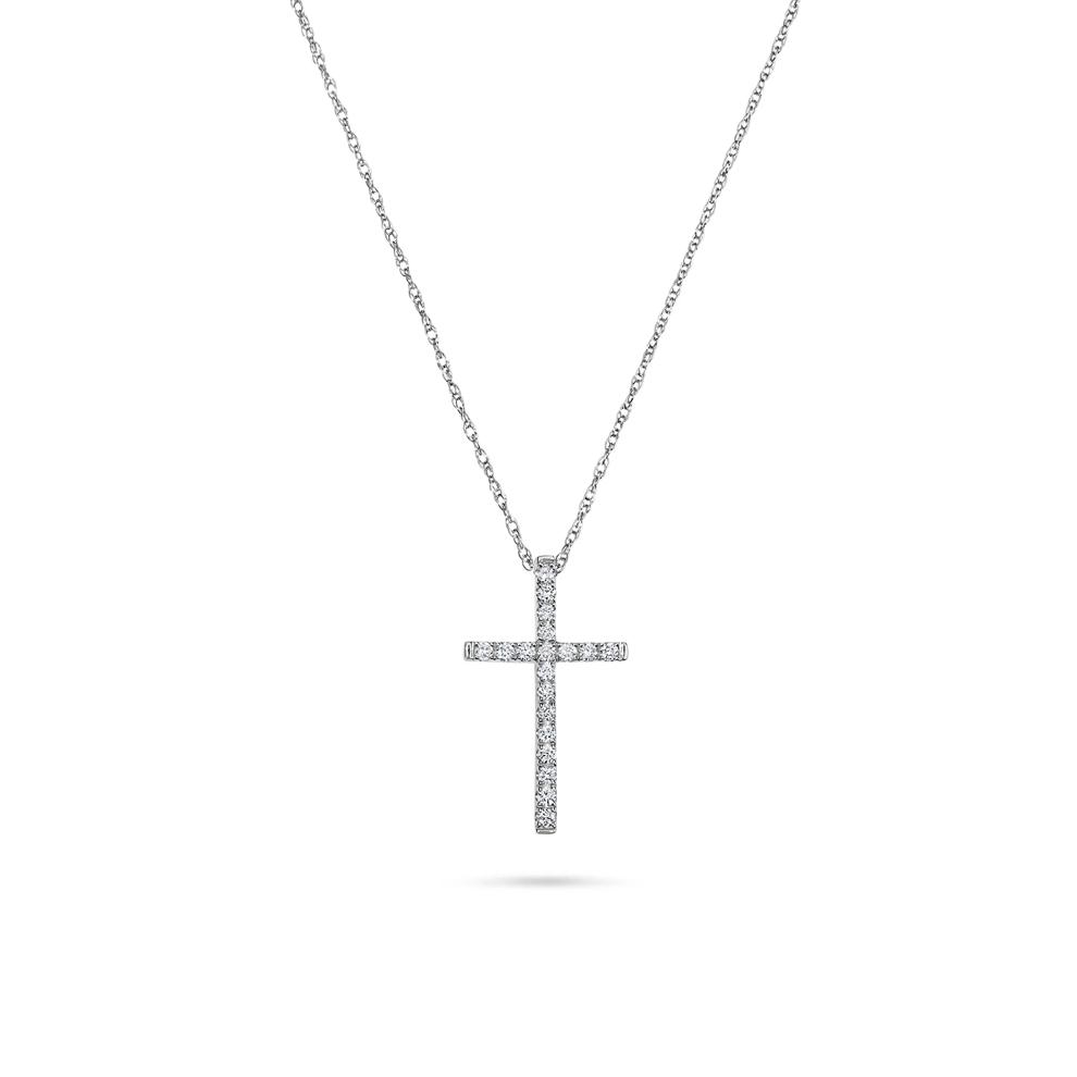 Diamond Cross Pendant Necklace in 14K White Gold (1/7 ct. tw.) – Image 1 of 4