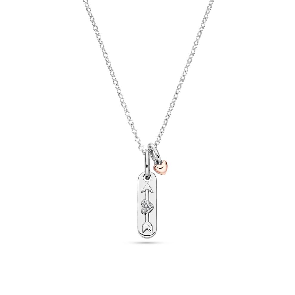 Lab Grown Diamond Accent Heart &amp; Arrow Tag Pendant in Sterling Silver &amp; 10K Rose Gold – Image 1 of 5