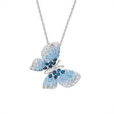Shades of Blue Topaz Butterfly Pendant Necklace in 10K White Gold