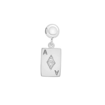 Diamond Accent Ace Card Bead Charm in Sterling Silver