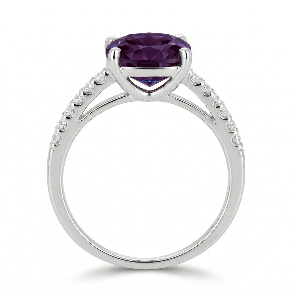 Lab-Created Alexandrite Center &amp; Diamond Ring in 10K White Gold (1/5 ct. tw.) – Image 2 of 4