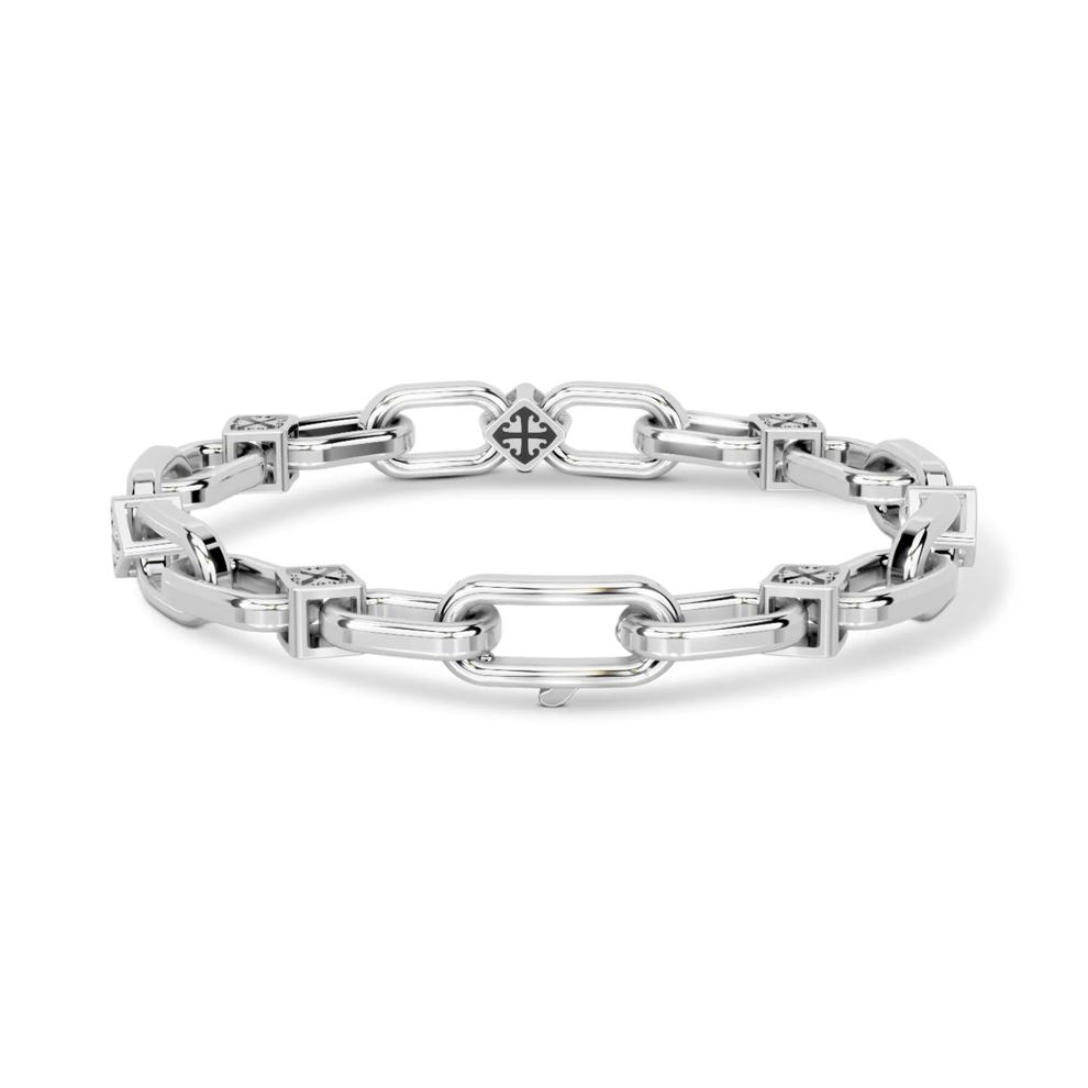Men's Lab Grown Diamond Accent Toggle Link Bracelet in Sterling Silver &amp; Black Enamel, 8" – Image 2 of 2