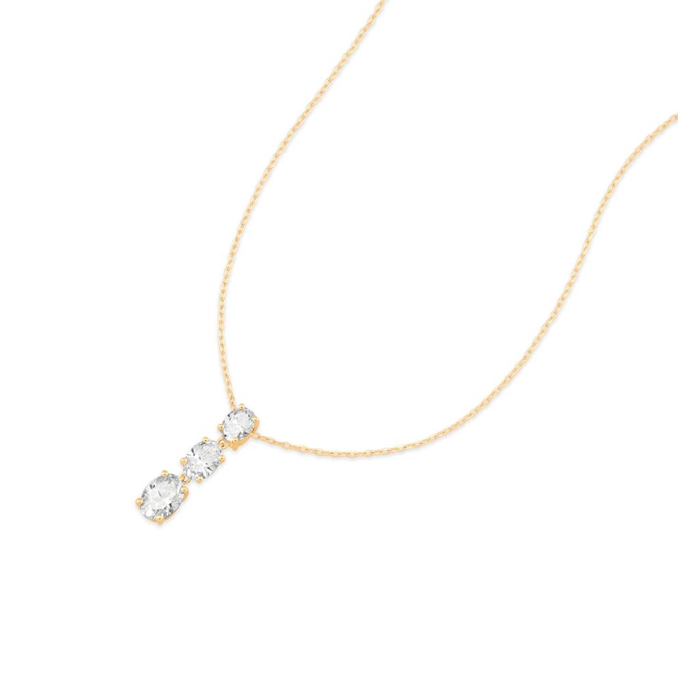 Lab Grown Diamond Three-Stone Oval Drop Pendant Necklace in 10K Yellow Gold (1 ct. tw.) – Image 3 of 4
